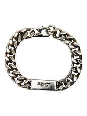 Fendi Logo Plate Chain Bracelet L Silver Metal